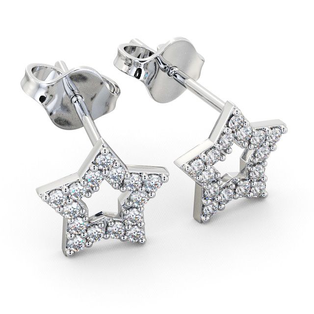 Star Shape Round Diamond Earrings 18K White Gold - Roxby ERG24_WG_FLAT