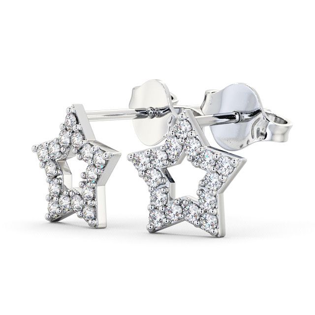 Star Shape Round Diamond Earrings 18K White Gold - Roxby ERG24_WG_SIDE