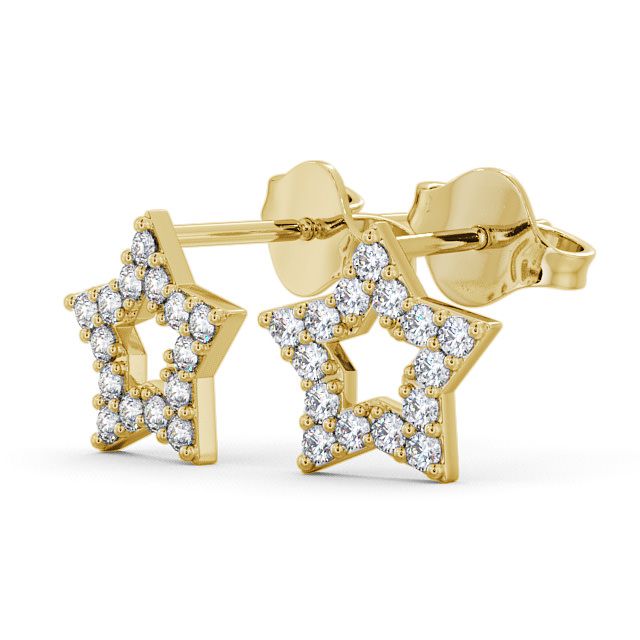 Star Shape Round Diamond Earrings 18K Yellow Gold - Roxby