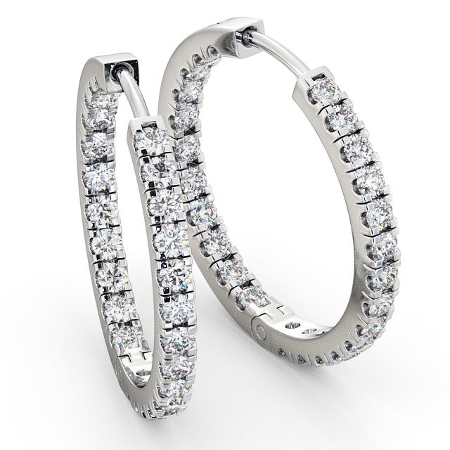 Hoop Round Diamond Earrings 18K White Gold - Kersall ERG25_WG_FLAT