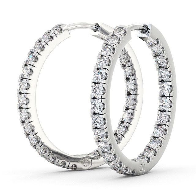 Hoop Round Diamond Earrings 18K White Gold - Kersall