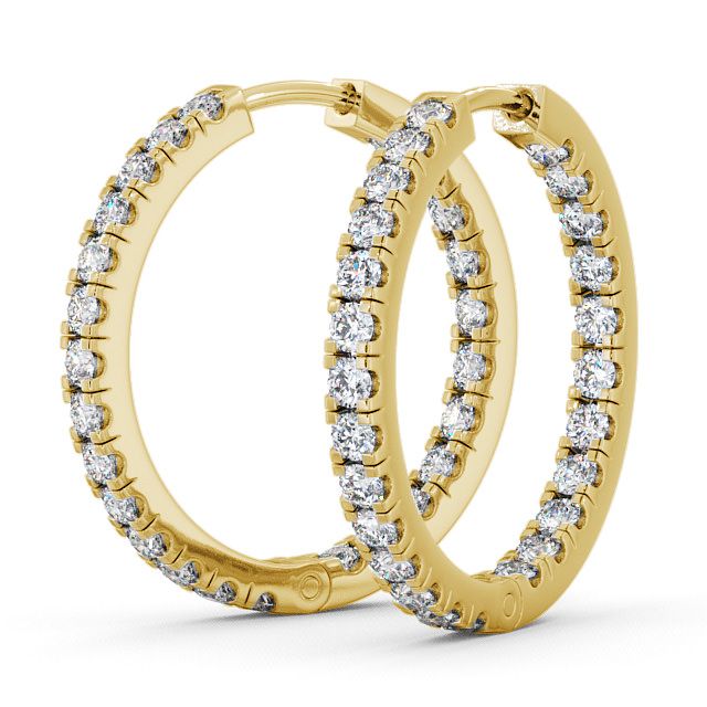 Hoop Round Diamond Earrings 18K Yellow Gold - Kersall ERG25_YG_SIDE