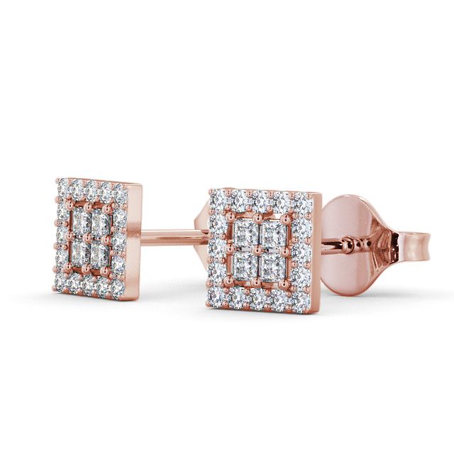 Cluster Diamond Earrings 18K Rose Gold - Caledon ERG26_RG_SIDE