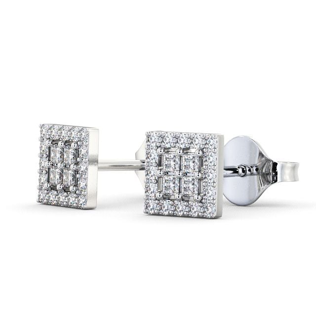 Cluster Diamond Earrings 18K White Gold - Caledon ERG26_WG_SIDE