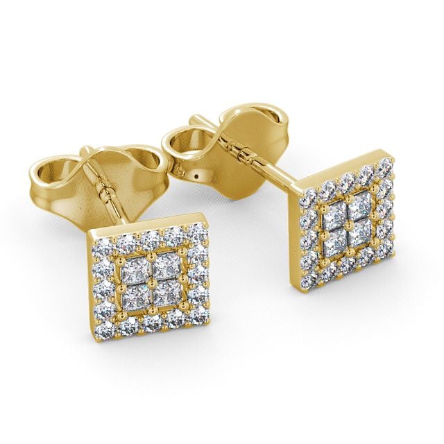 Cluster Diamond Earrings 18K Yellow Gold - Caledon ERG26_YG_FLAT