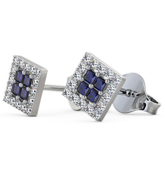 Cluster Blue Sapphire and Diamond 0.26ct Earrings 9K White Gold - Caledon ERG26GEM_WG_BS_THUMB1