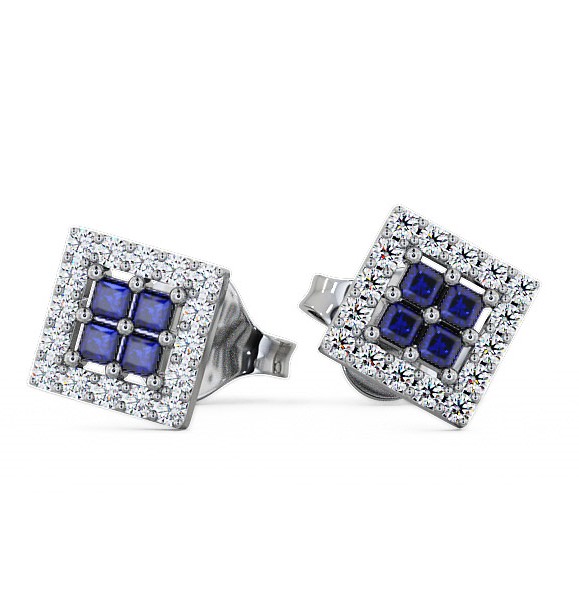  Cluster Blue Sapphire and Diamond 0.26ct Earrings 9K White Gold - Caledon ERG26GEM_WG_BS_THUMB2 