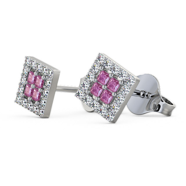 Cluster Pink Sapphire and Diamond 0.26ct Earrings 18K White Gold - Caledon ERG26GEM_WG_PS_SIDE