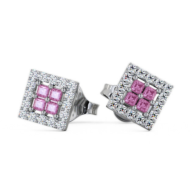Cluster Pink Sapphire and Diamond 0.26ct Earrings 18K White Gold - Caledon ERG26GEM_WG_PS_UP