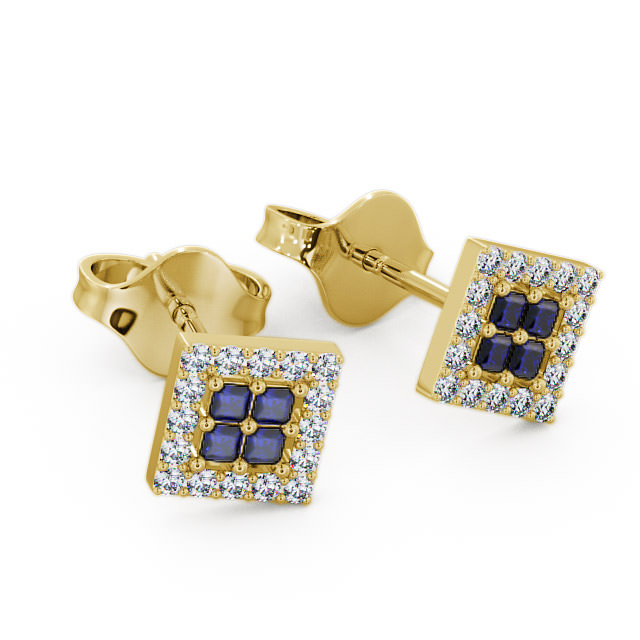 Cluster Blue Sapphire and Diamond 0.26ct Earrings 18K Yellow Gold - Caledon ERG26GEM_YG_BS_FLAT