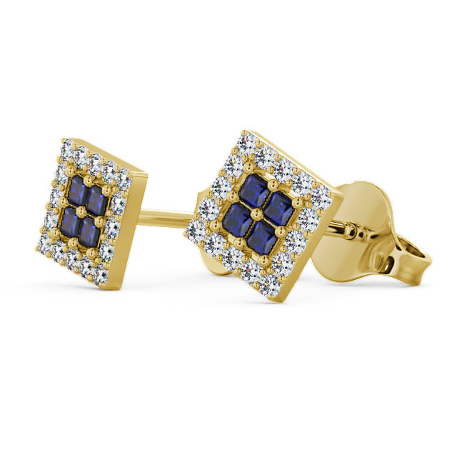 Cluster Blue Sapphire and Diamond 0.26ct Earrings 18K Yellow Gold - Caledon ERG26GEM_YG_BS_SIDE