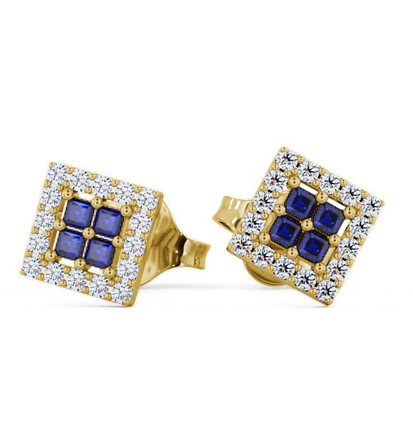  Cluster Blue Sapphire and Diamond 0.26ct Earrings 9K Yellow Gold - Caledon ERG26GEM_YG_BS_THUMB2 