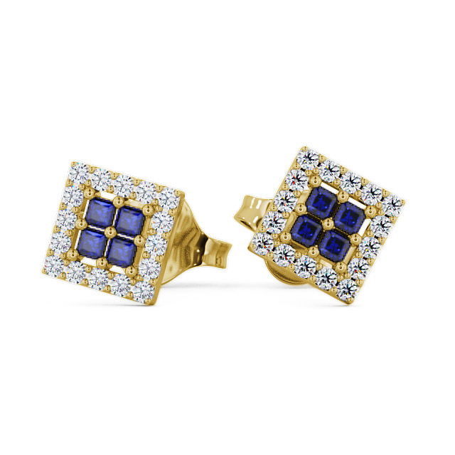 Cluster Blue Sapphire and Diamond 0.26ct Earrings 18K Yellow Gold - Caledon ERG26GEM_YG_BS_UP