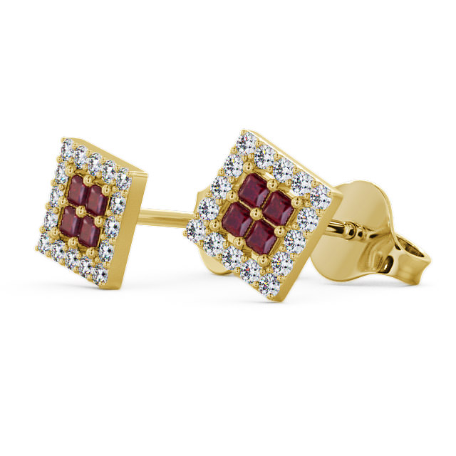 Cluster Ruby and Diamond 0.26ct Earrings 9K Yellow Gold - Caledon ERG26GEM_YG_RU_SIDE