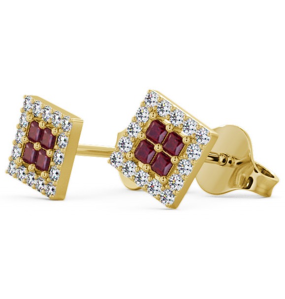 Cluster Ruby and Diamond 0.26ct Earrings 18K Yellow Gold ERG26GEM_YG_RU_THUMB1