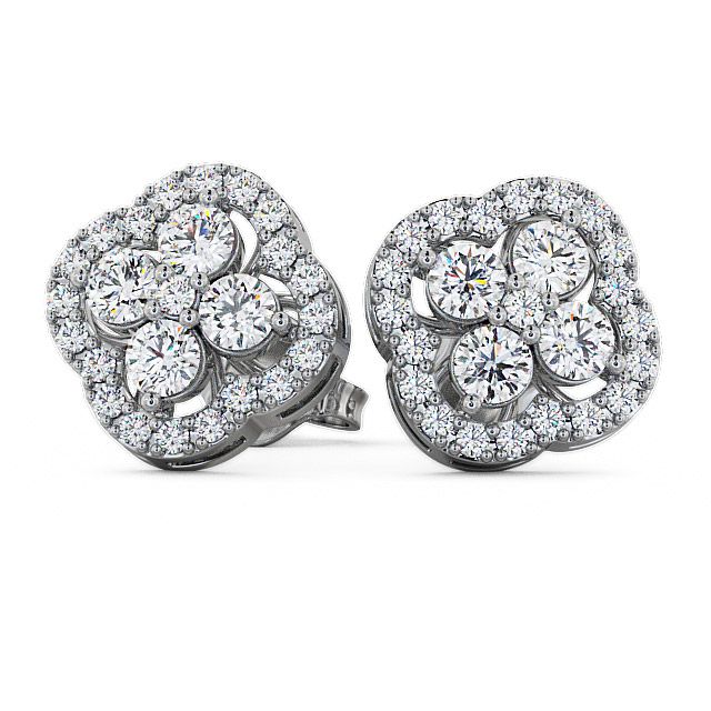Cluster Round Diamond Earrings 18K White Gold - Pendle ERG27_WG_FLAT