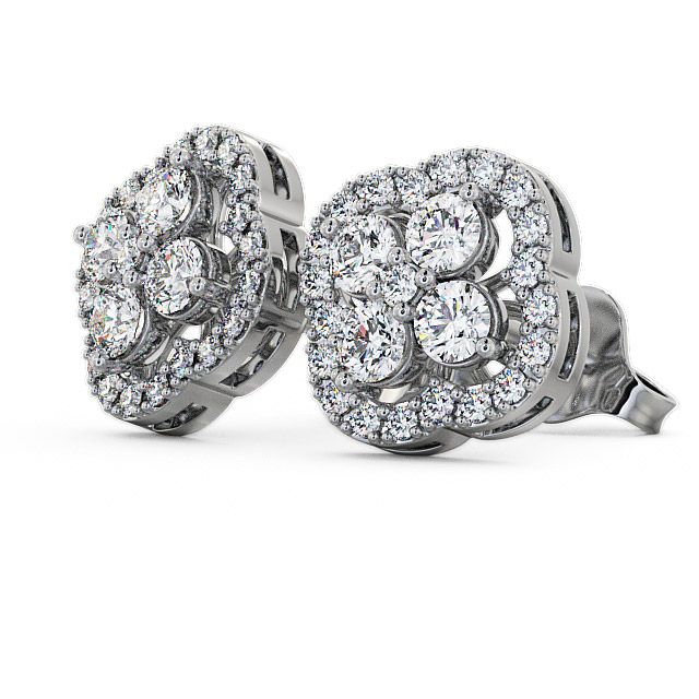 Cluster Round Diamond Earrings 18K White Gold - Pendle ERG27_WG_SIDE