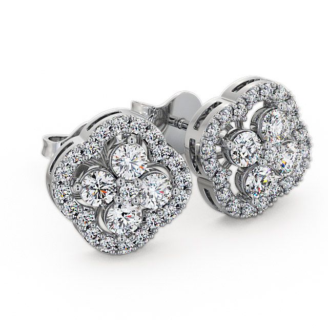 Cluster Round Diamond Earrings 18K White Gold - Pendle ERG27_WG_UP