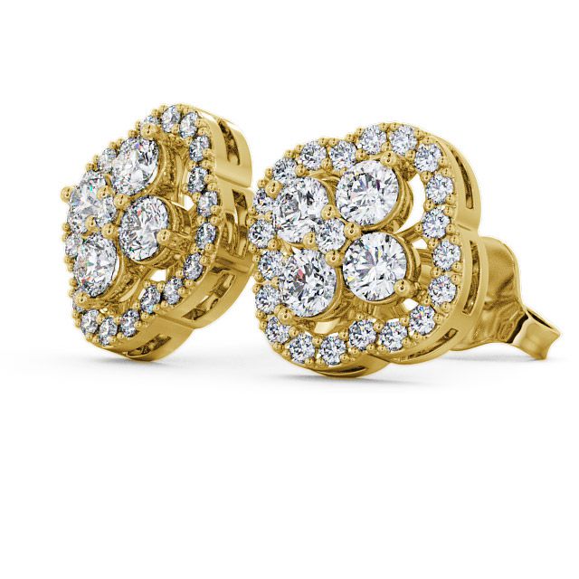 Cluster Round Diamond Earrings 18K Yellow Gold - Pendle