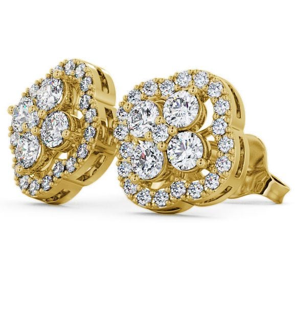 Cluster Round Diamond Clover Design Earrings 18K Yellow Gold ERG27_YG_THUMB1