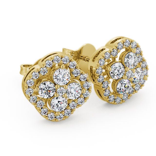 Cluster Round Diamond Earrings 18K Yellow Gold - Pendle ERG27_YG_UP
