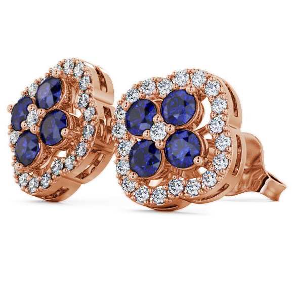 Cluster Blue Sapphire and Diamond 1.54ct Earrings 9K Rose Gold ERG27GEM_RG_BS_THUMB1