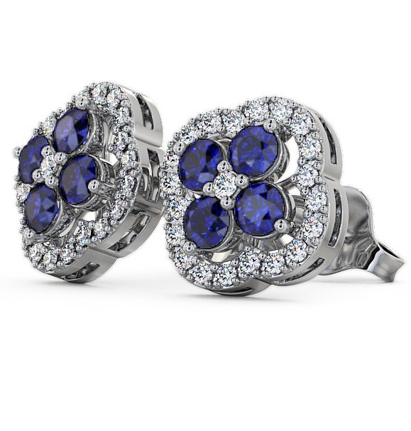 Cluster Blue Sapphire and Diamond 1.54ct Earrings 9K White Gold ERG27GEM_WG_BS_THUMB1