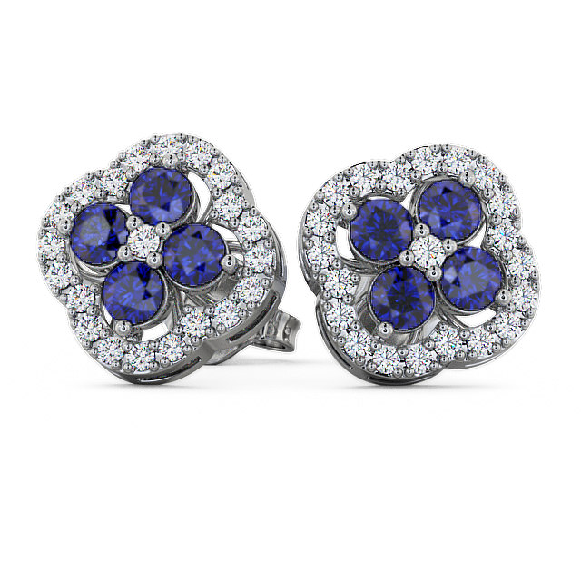 Cluster Blue Sapphire and Diamond 1.54ct Earrings 18K White Gold - Pendle ERG27GEM_WG_BS_UP