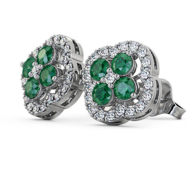 Cluster Emerald and Diamond 1.30ct Earrings 18K White Gold - Pendle