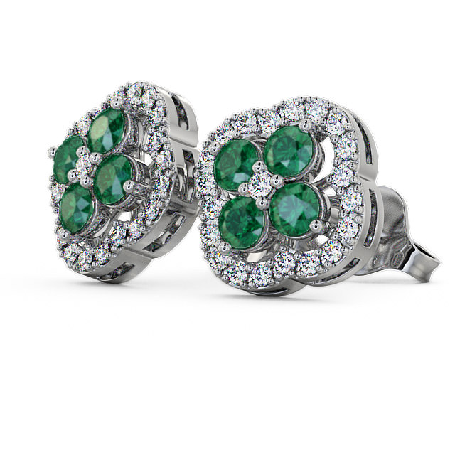 Cluster Emerald and Diamond 1.30ct Earrings 18K White Gold - Pendle ERG27GEM_WG_EM_SIDE