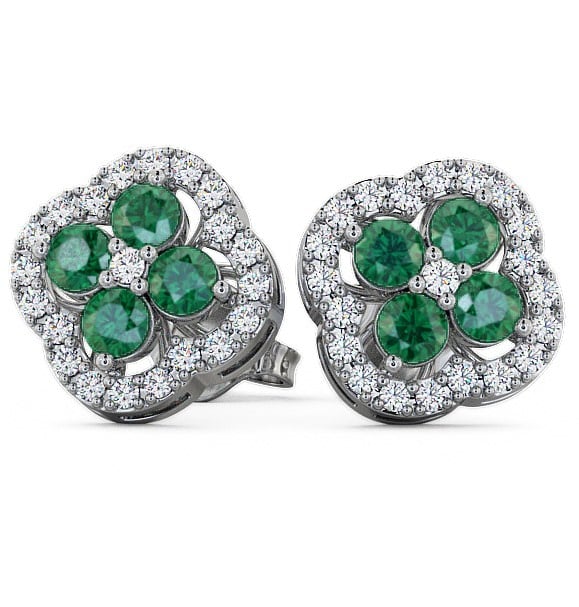  Cluster Emerald and Diamond 1.30ct Earrings 18K White Gold - Pendle ERG27GEM_WG_EM_THUMB2 