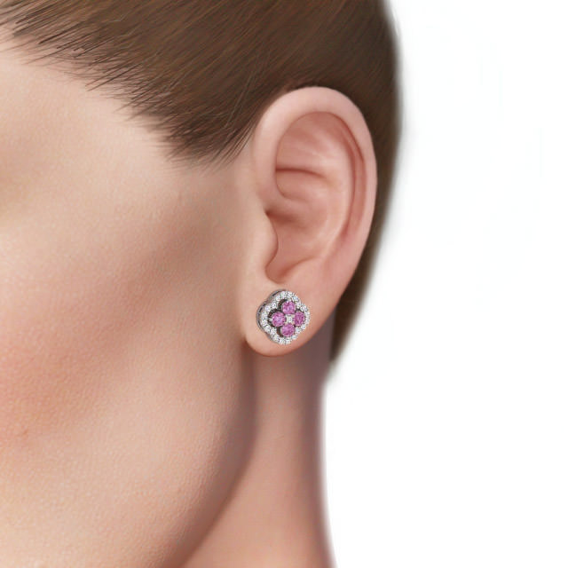 Cluster Pink Sapphire and Diamond 1.54ct Earrings 18K White Gold - Pendle ERG27GEM_WG_PS_EAR