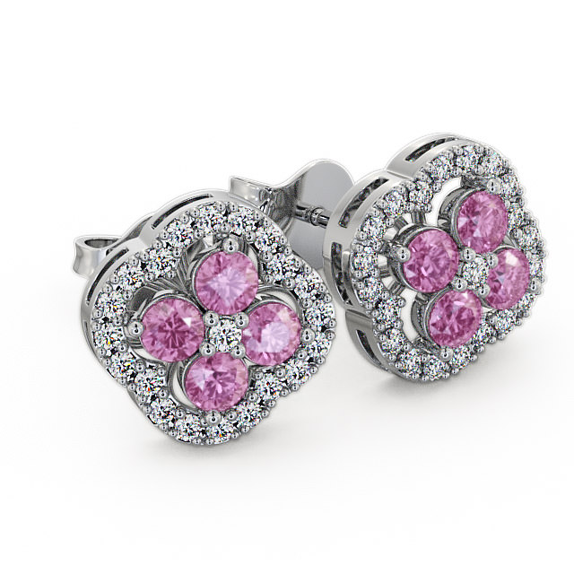 Cluster Pink Sapphire and Diamond 1.54ct Earrings 18K White Gold - Pendle ERG27GEM_WG_PS_FLAT