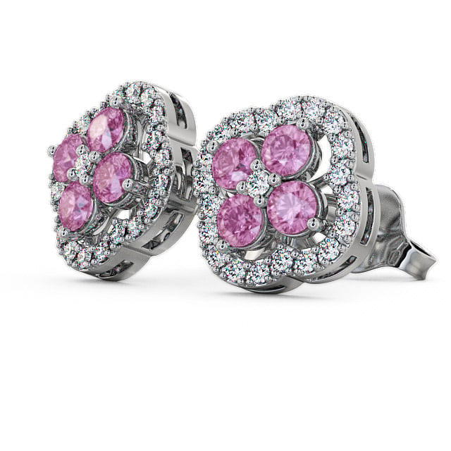 Cluster Pink Sapphire and Diamond 1.54ct Earrings 18K White Gold - Pendle ERG27GEM_WG_PS_SIDE