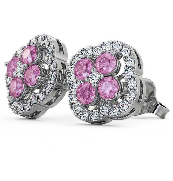 Cluster Pink Sapphire and Diamond 1.54ct Earrings 9K White Gold ERG27GEM_WG_PS_THUMB1