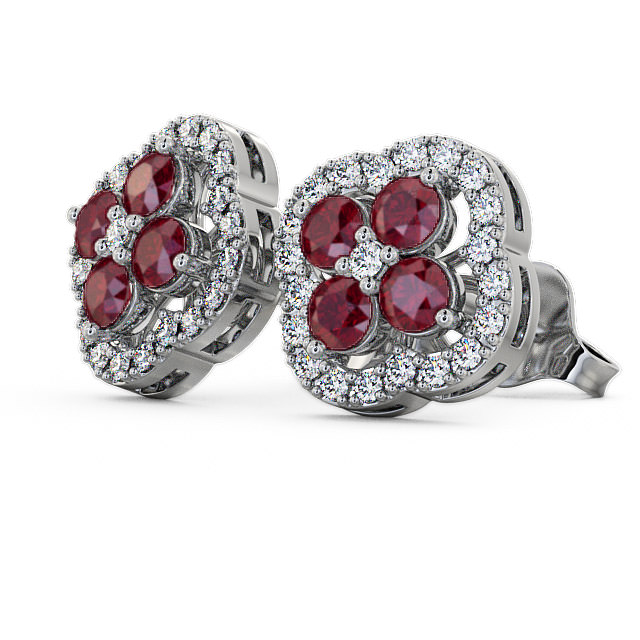 Cluster Ruby and Diamond 1.54ct Earrings 18K White Gold - Pendle ERG27GEM_WG_RU_SIDE