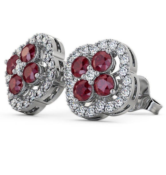 Cluster Ruby and Diamond 1.54ct Earrings 9K White Gold ERG27GEM_WG_RU_THUMB1