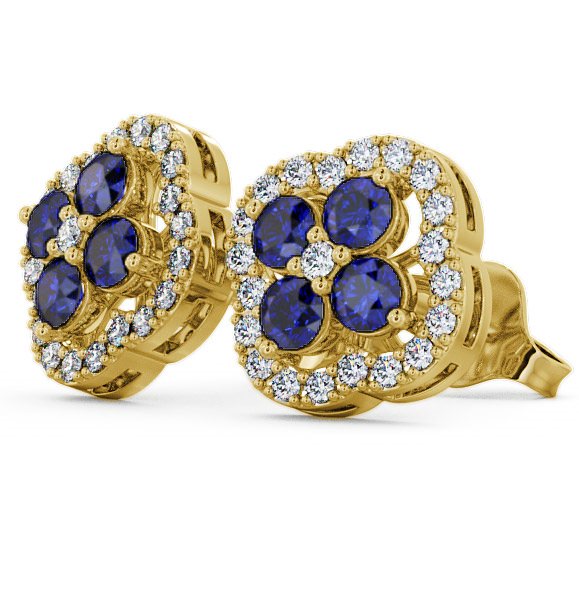 Cluster Blue Sapphire and Diamond 1.54ct Earrings 9K Yellow Gold - Pendle ERG27GEM_YG_BS_THUMB1