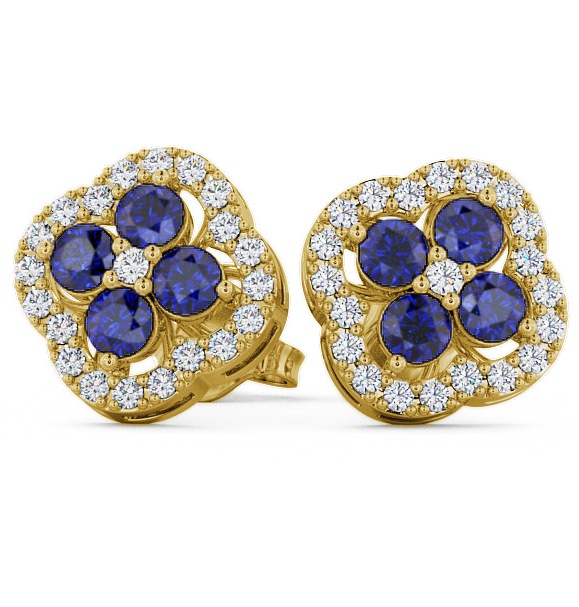  Cluster Blue Sapphire and Diamond 1.54ct Earrings 9K Yellow Gold - Pendle ERG27GEM_YG_BS_THUMB2 