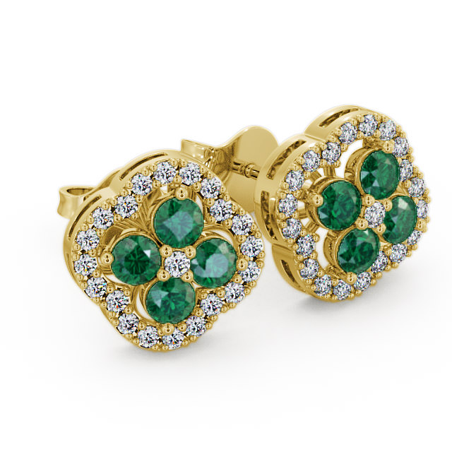 Cluster Emerald and Diamond 1.30ct Earrings 9K Yellow Gold - Pendle ERG27GEM_YG_EM_FLAT