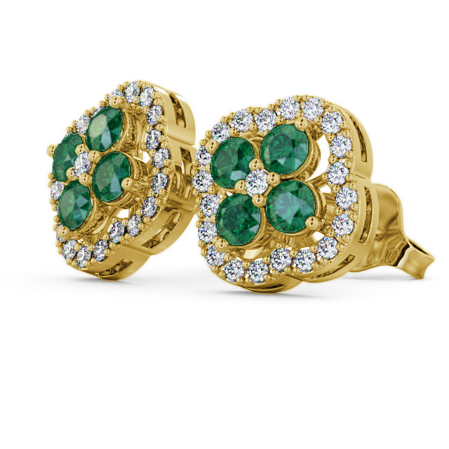 Cluster Emerald and Diamond 1.30ct Earrings 9K Yellow Gold - Pendle