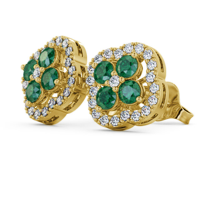 Cluster Emerald and Diamond 1.30ct Earrings 9K Yellow Gold - Pendle ERG27GEM_YG_EM_SIDE