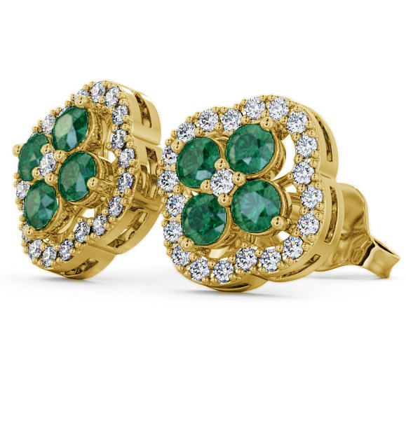 Cluster Emerald and Diamond 1.30ct Earrings 18K Yellow Gold - Pendle ERG27GEM_YG_EM_THUMB1