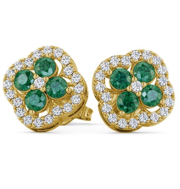  Cluster Emerald and Diamond 1.30ct Earrings 9K Yellow Gold - Pendle ERG27GEM_YG_EM_THUMB2 