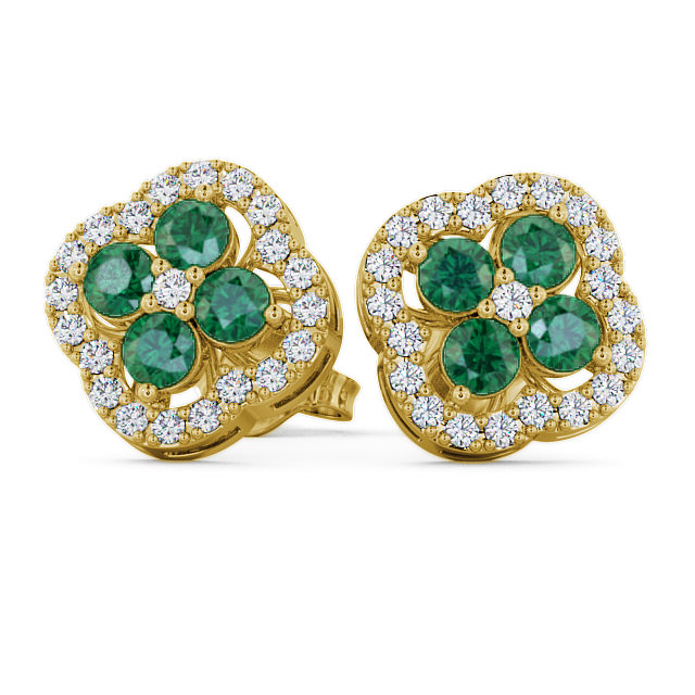 Cluster Emerald and Diamond 1.30ct Earrings 9K Yellow Gold - Pendle ERG27GEM_YG_EM_UP