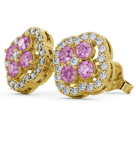 Cluster Pink Sapphire and Diamond 1.54ct Earrings 9K Yellow Gold ERG27GEM_YG_PS_THUMB1