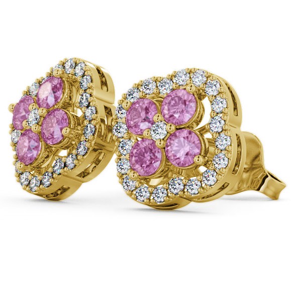 Cluster Pink Sapphire and Diamond 1.54ct Earrings 18K Yellow Gold ERG27GEM_YG_PS_THUMB1