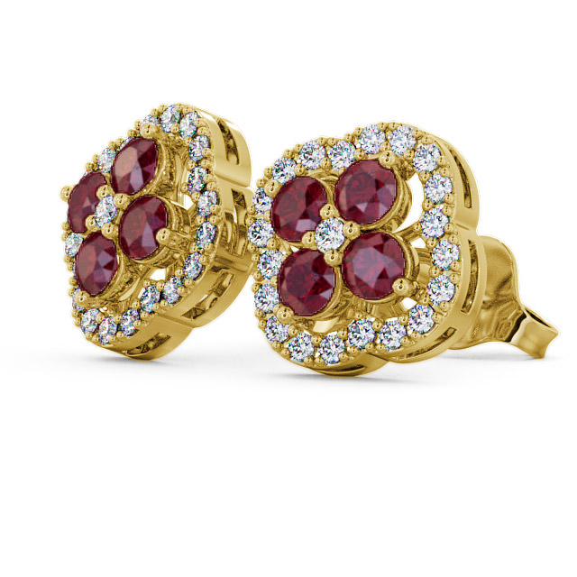 Cluster Ruby and Diamond 1.54ct Earrings 9K Yellow Gold - Pendle