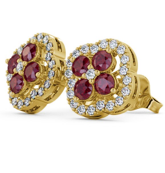 Cluster Ruby and Diamond 1.54ct Earrings 9K Yellow Gold ERG27GEM_YG_RU_THUMB1