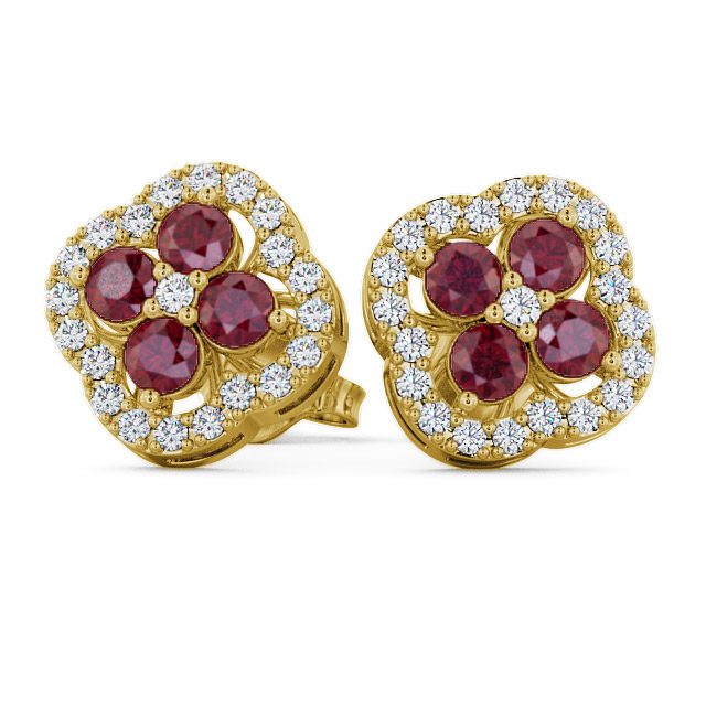 Cluster Ruby and Diamond 1.54ct Earrings 9K Yellow Gold - Pendle ERG27GEM_YG_RU_UP